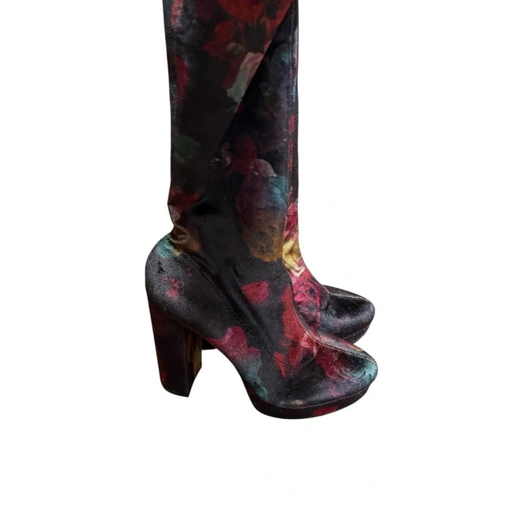 Madden Girl Groopie Black Velvet Floral Over-the-Knee Platform Boots